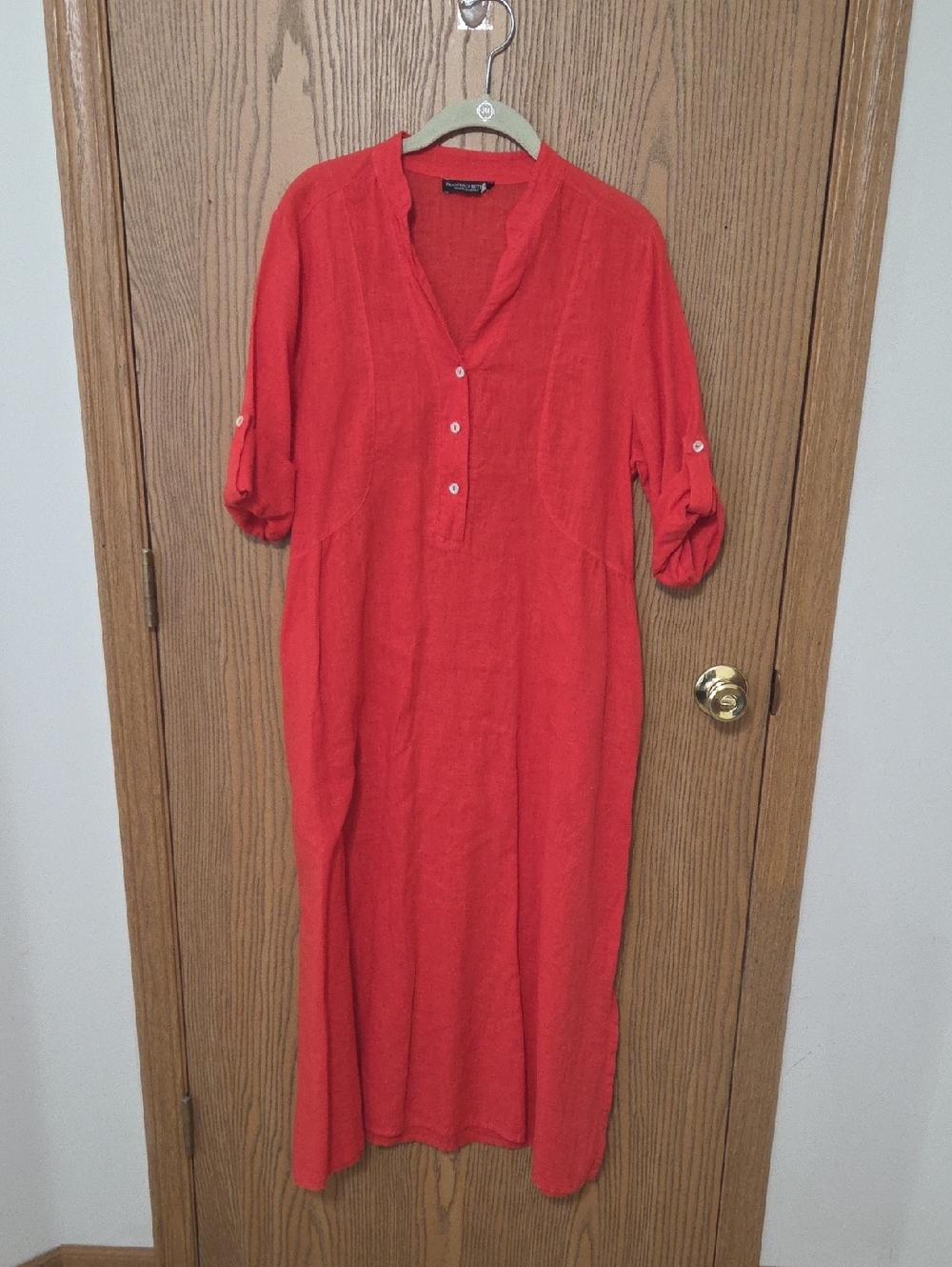 Maxi Linen Shirt Dress in Red